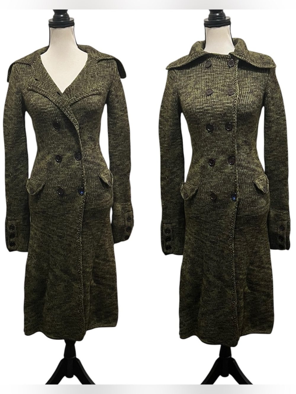 🔥6HR SALE🔥 Vintage Betsey Johnson New York Green Crochet Knit Duster Cardigan